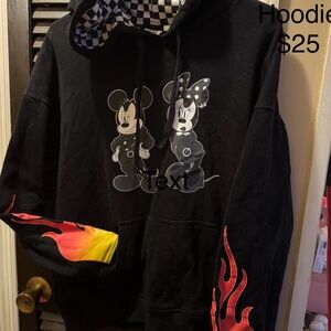 Black Hoodie with Cartoon Characters and Flame Design